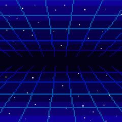 Poster - Vector pixel art of 80s Retro sci-Fi background. Pixel art background. 8bit