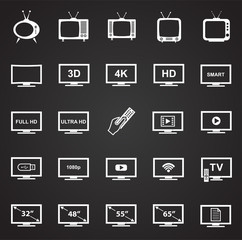 Fototapete - TV icons set on black background for graphic and web design, Modern simple vector sign. Internet concept. Trendy symbol for website design web button or mobile app
