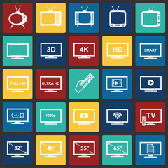 Fototapete - TV icons set on color squares background for graphic and web design, Modern simple vector sign. Internet concept. Trendy symbol for website design web button or mobile app