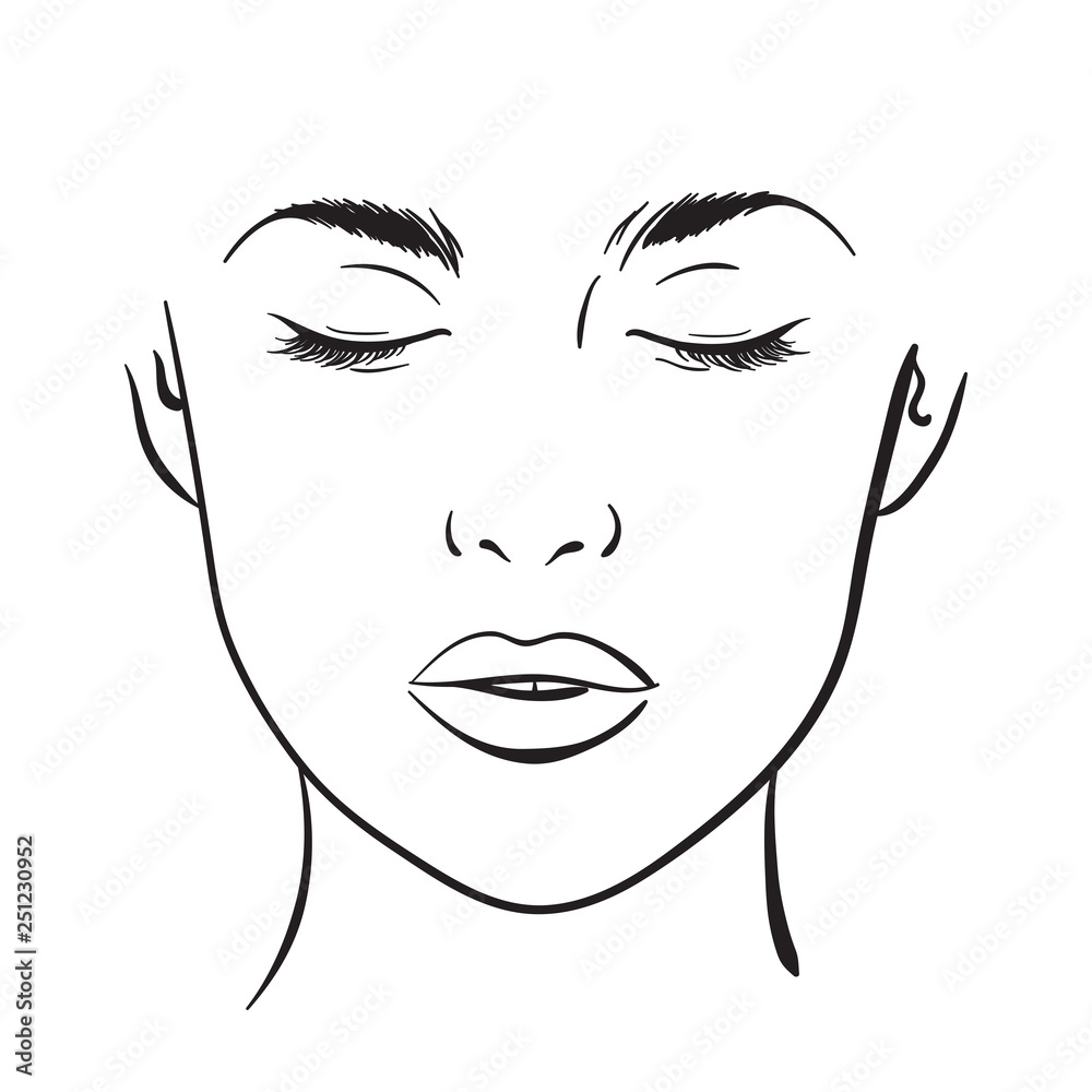 Beautiful woman portrait. Face chart Makeup Artist Blank Template