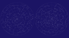 Full Sky Map Vector Design. Northern And Southern Hemispheres Constellations
