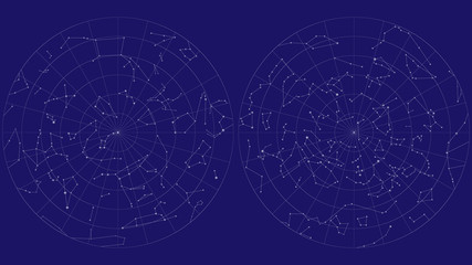 full sky map vector design. northern and southern hemispheres constellations