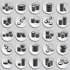 Fototapete - Coin icons set on plates background for graphic and web design, Modern simple vector sign. Internet concept. Trendy symbol for website design web button or mobile app