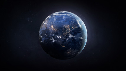 nightly earth globe in the outer space. city lights on planet. civilization. elements of this image 