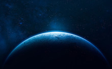 Blue Planet Earth. Stars And Galaxies. Elements Of This Image Furnished By NASA