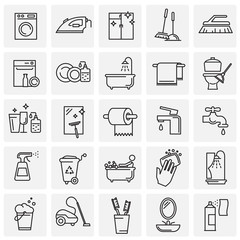 Poster - Cleaning icon set on squares background for graphic and web design, Modern simple vector sign. Internet concept. Trendy symbol for website design web button or mobile app
