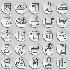 Poster - Cleaning icon set on plates background for graphic and web design, Modern simple vector sign. Internet concept. Trendy symbol for website design web button or mobile app
