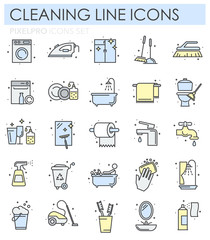 Poster - Cleaning color icon set on white background for graphic and web design, Modern simple vector sign. Internet concept. Trendy symbol for website design web button or mobile app