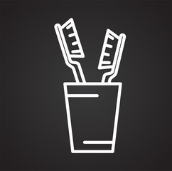 Poster - Tooth brushes line icon on black background for graphic and web design, Modern simple vector sign. Internet concept. Trendy symbol for website design web button or mobile app