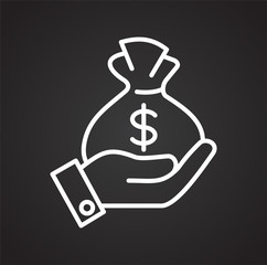 Fototapete - Cash bag line icon on black background for graphic and web design, Modern simple vector sign. Internet concept. Trendy symbol for website design web button or mobile app