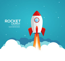 Rocket Launch Illustration. Product Business Launch Concept Design Ship Vector Technology Background