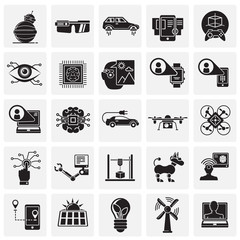 Poster - Future technologies icons set on squares background for graphic and web design, Modern simple vector sign. Internet concept. Trendy symbol for website design web button or mobile app