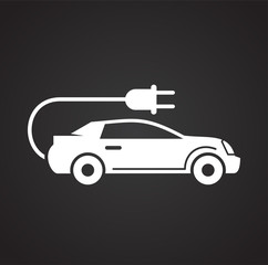 Poster - Electric car icon on black background for graphic and web design, Modern simple vector sign. Internet concept. Trendy symbol for website design web button or mobile app