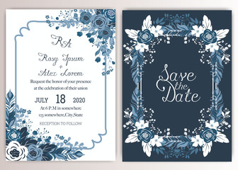 Elegant wedding cards consist of various kinds of flowers.