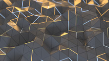Low Poly Surface With Glowing Edges 3D Render Illustration
