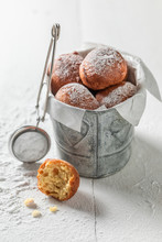 Tasty And Homemade Mini Doughnuts With Powdered Sugar