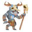 Druid wolf werewolf shapeshifter shaman monster fantasy medieval action RPG game character vector illustration