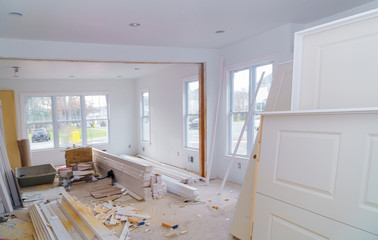 Material for under construction, remodeling and renovation from room white door and molding