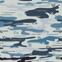 Monotone blue Seamless pattern  modern Camouflage with stripe and geometric mix , Vector illustration