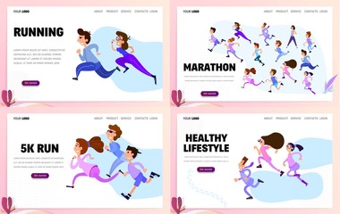 Wall Mural - Set of business concept website templates or landing page - running and healthy living