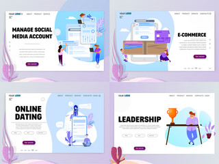 Wall Mural - Set of business concept website templates or landing page. Social networks and goal achievement