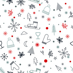 Beautiful Seamless pattern for Christmas on a white background with icon elements Christmas. Beautiful design pattern