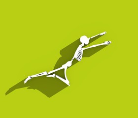Wall Mural - Human skeleton flying. Halloween party design template. 3D rendering. Web icon with long shadow