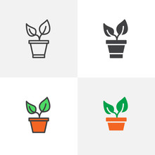 Plant And Pot Icon. Line, Glyph And Filled Outline Colorful Version, Sprout Outline And Filled Vector Sign. Symbol, Logo Illustration. Different Style Icons Set