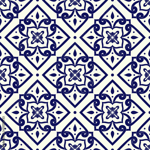 Delft Dutch Tile Pattern Vector Seamless With Blue And White