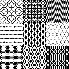 Wall Mural - Set of 9 monochrome elegant seamless patterns - Vector