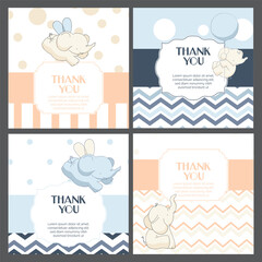 Baby thank you cards templates set classic design in tender pastel colors for girls, boys and twins