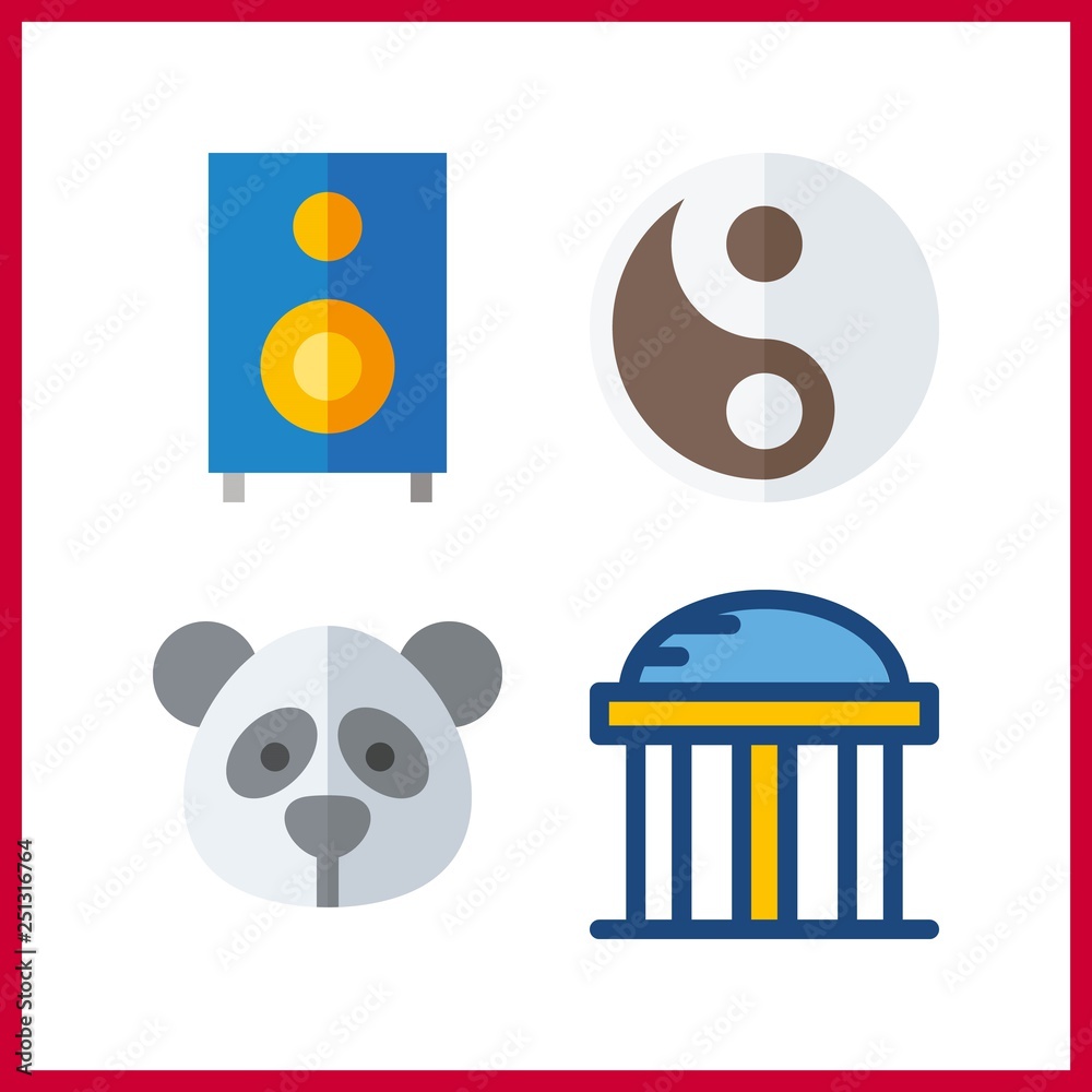 4 chinese icon. Vector illustration chinese set. yin yang and temple ...
