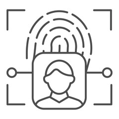 Aufkleber - Fingerprint user recognition thin line icon. Focus with fingerprint sensor vector illustration isolated on white. Person authentication outline style design, designed for web and app. Eps 10.