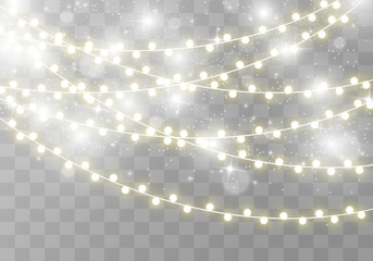Poster - Christmas bright, beautiful lights, design elements. Glowing lights for design of Xmas greeting cards. Garlands, light Christmas decorations. 