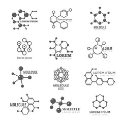 Wall Mural - molecular logo. chemistry dna molecule scientific structure atom business brand vector concept. illu