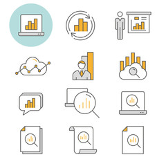 Poster - data analysis flat line icon set. vector illustration. editable stroke.