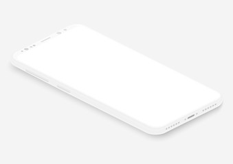 Aufkleber - Isometric white vector smartphone. 3d realistic empty screen phone template for inserting any UI interface, test or business presentation. Perspective view floating soft mock up design.