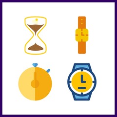 4 minute icon. Vector illustration minute set. wristwatch and sun watch icons for minute works