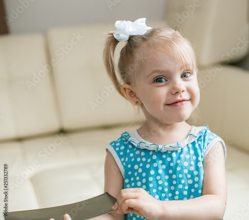 Cute Smiling Baby 3 Years Old Blonde Haired Blue Eyed Shears Out