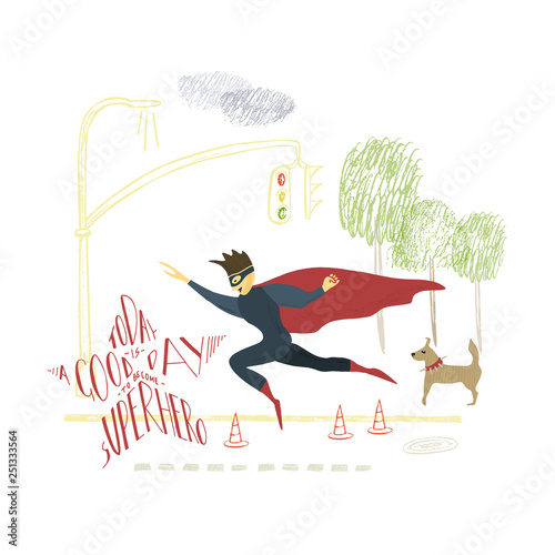 Hand Drawn Illustration With Lettering And Drawing Superhero In