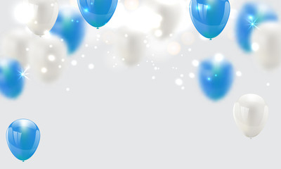 blue balloons, vector illustration. Confetti and ribbons, Celebration background