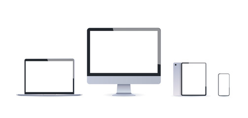 Poster - realistic electronic devices mockup set laptop monitor tablet and smartphone with empty blank screen digital technology concept white background horizontal