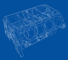 Poster - engine block sketch. vector rendering of 3d