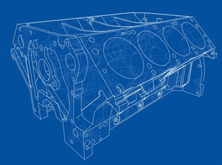 Poster - engine block sketch. vector rendering of 3d
