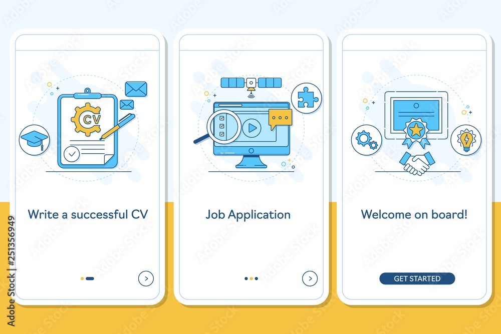 Job searching onboarding mobile app page screen with linear concepts ...