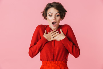 Sticker - Portrait of a beautiful young woman wearing red clothes