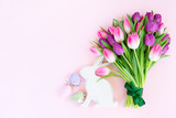 Fototapeta Tulipany - Pink fresh easter tulips