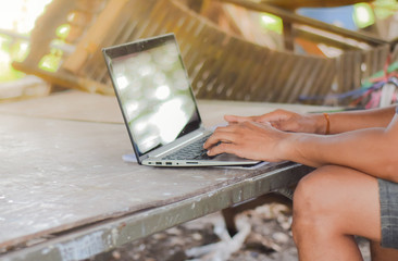 Businessman online working with laptop. Young man use to computer notebood for contact or communicate with someone for join to business .