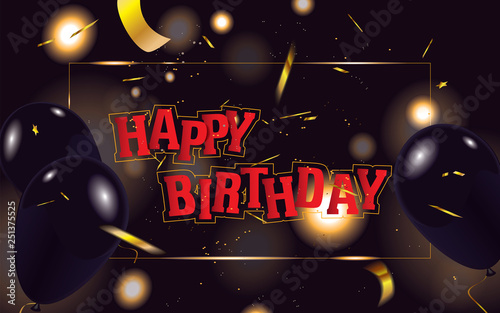 Happy Birthday Banner In The Cover With Black Balloons And Blurred