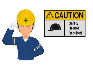 Wall Mural - Industrial worker is presenting helmet sign